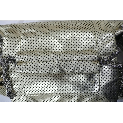 197 - Chanel gold Drill Accordian flap bag, having chrome chopped chain link handle, gold plated and chrom... 