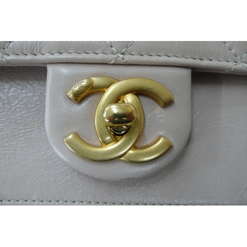 198 - Chanel straight line flap bag, quilted pale pink leather with gold plated long and short handles, go... 