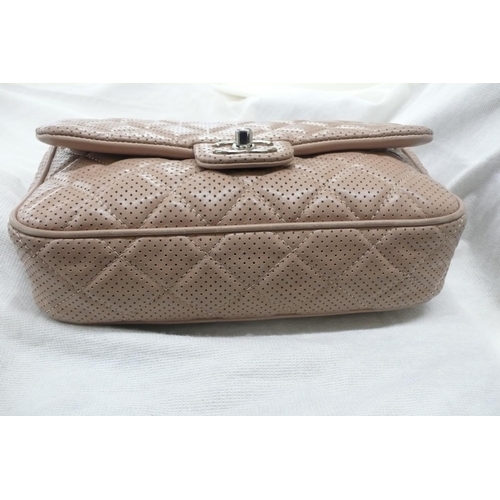 199 - Chanel flap bag quilted pink leather with perforated decoration, leather and chrome link handle, chr... 