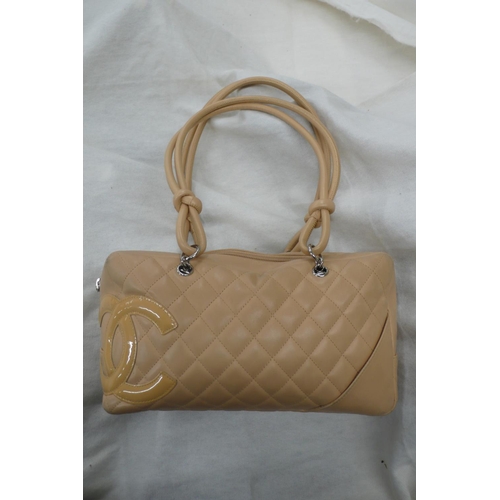 200 - Chanel quilted peach leather handbag with patent leather logo, knot and loop handles, chrome fitting... 