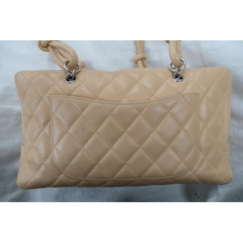 200 - Chanel quilted peach leather handbag with patent leather logo, knot and loop handles, chrome fitting... 