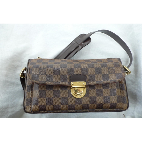 201 - Louis Vuitton, Paris, brown leather chequered handbag with gold plated fittings, leather belt handle... 