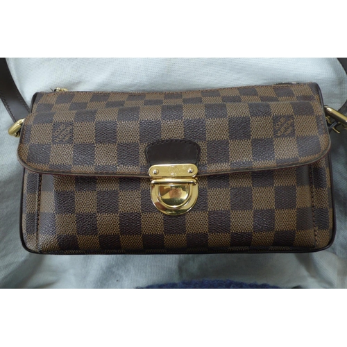 201 - Louis Vuitton, Paris, brown leather chequered handbag with gold plated fittings, leather belt handle... 