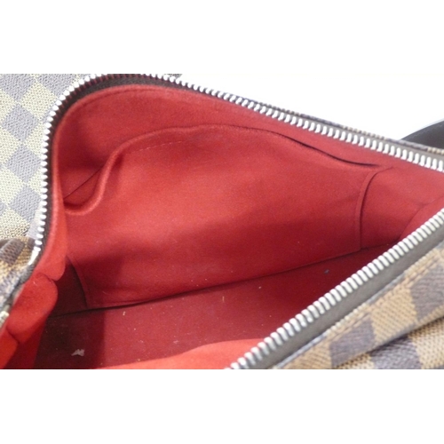 201 - Louis Vuitton, Paris, brown leather chequered handbag with gold plated fittings, leather belt handle... 