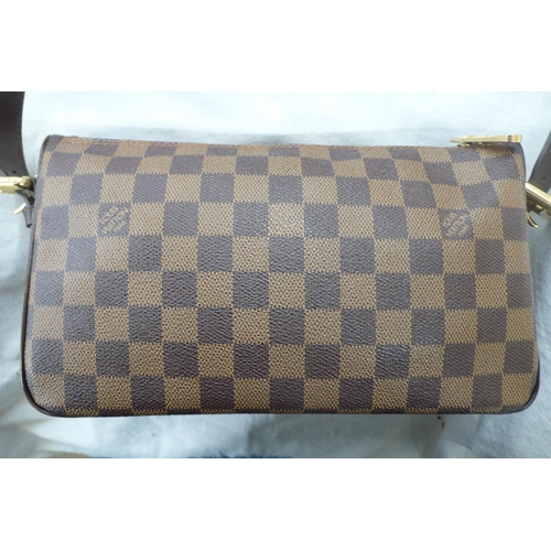 201 - Louis Vuitton, Paris, brown leather chequered handbag with gold plated fittings, leather belt handle... 