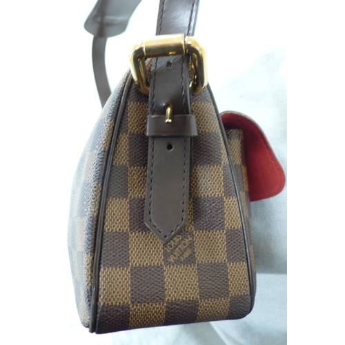 201 - Louis Vuitton, Paris, brown leather chequered handbag with gold plated fittings, leather belt handle... 