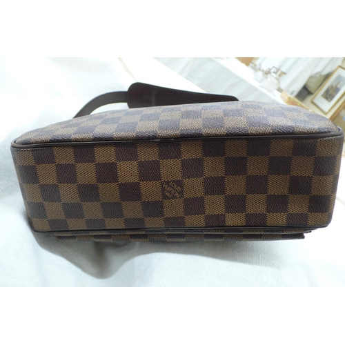 201 - Louis Vuitton, Paris, brown leather chequered handbag with gold plated fittings, leather belt handle... 