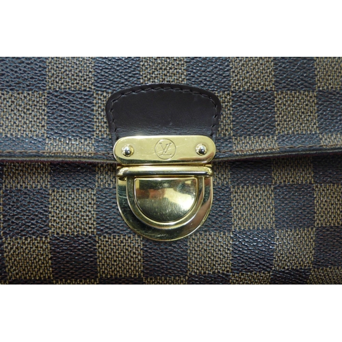 201 - Louis Vuitton, Paris, brown leather chequered handbag with gold plated fittings, leather belt handle... 