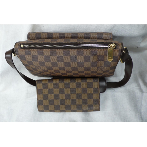 201 - Louis Vuitton, Paris, brown leather chequered handbag with gold plated fittings, leather belt handle... 