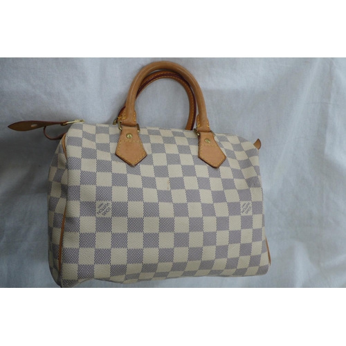 202 - Louis Vuitton Paris 'Speedy' handbag in azur damier canvas and natural leather chequered design, bra... 