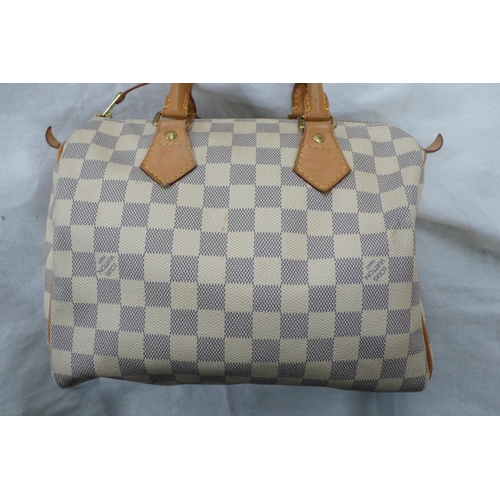 202 - Louis Vuitton Paris 'Speedy' handbag in azur damier canvas and natural leather chequered design, bra... 