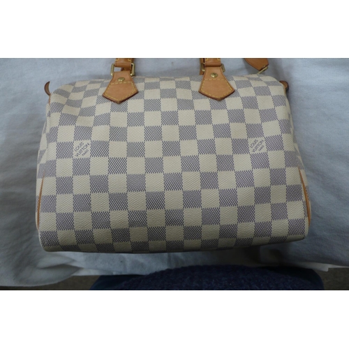 202 - Louis Vuitton Paris 'Speedy' handbag in azur damier canvas and natural leather chequered design, bra... 