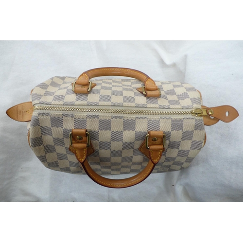 202 - Louis Vuitton Paris 'Speedy' handbag in azur damier canvas and natural leather chequered design, bra... 