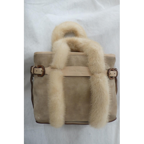 205 - Salvatore Ferraganno, Florence Italy, light brown suede leather handbag with pale brown straps and b... 