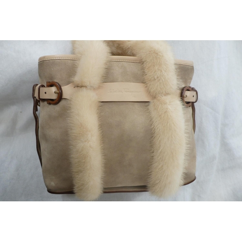 205 - Salvatore Ferraganno, Florence Italy, light brown suede leather handbag with pale brown straps and b... 