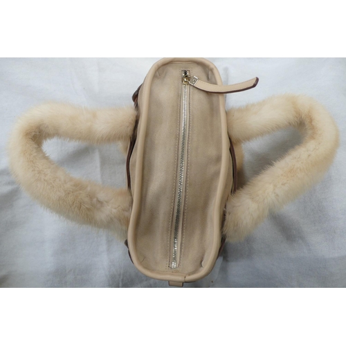 205 - Salvatore Ferraganno, Florence Italy, light brown suede leather handbag with pale brown straps and b... 