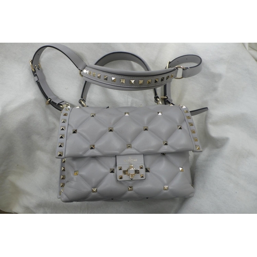 206 - Valentino 'Garavani Candy stud' shoulder bag, light grey quilted leather with leather shoulder and s... 