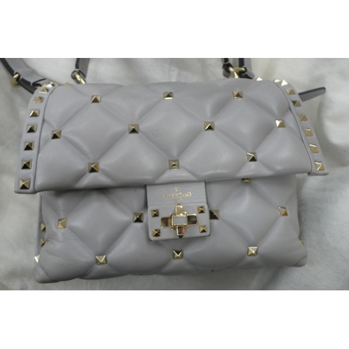 206 - Valentino 'Garavani Candy stud' shoulder bag, light grey quilted leather with leather shoulder and s... 