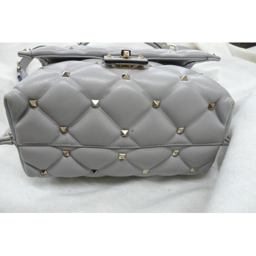 206 - Valentino 'Garavani Candy stud' shoulder bag, light grey quilted leather with leather shoulder and s... 