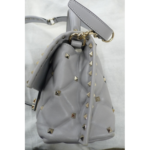 206 - Valentino 'Garavani Candy stud' shoulder bag, light grey quilted leather with leather shoulder and s... 