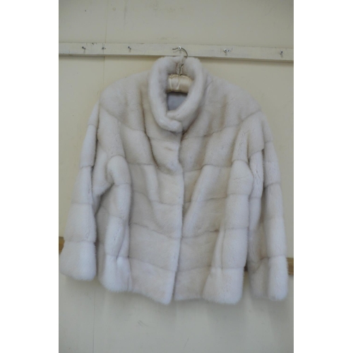 208 - Ladies white layered mink jacket with collar - size 12 with silver coloured silk lining by Saga Furs... 