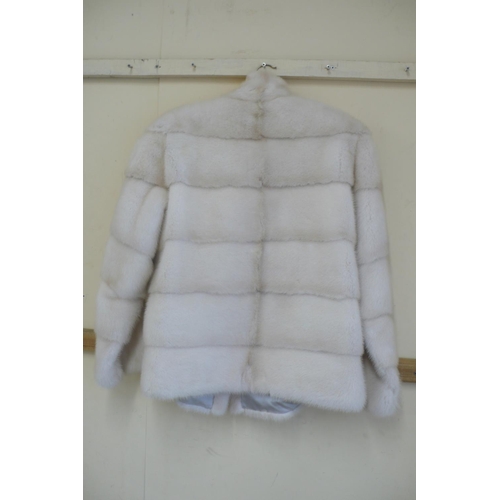 208 - Ladies white layered mink jacket with collar - size 12 with silver coloured silk lining by Saga Furs... 