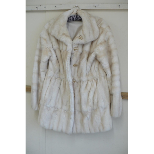 214 - Ladies reversible shower proof blond fur midlength coat size 10