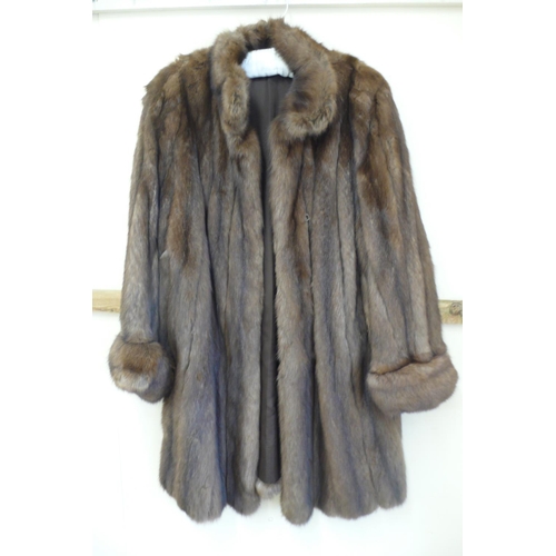 219 - Ladies traditional 3/4 length brown fur coat with silk lining size 12