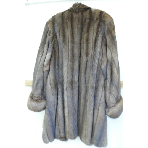 219 - Ladies traditional 3/4 length brown fur coat with silk lining size 12