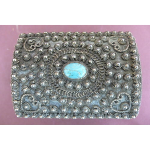 226 - 19th/20thC Continental .833 silver domed casket with applied decoration and cabachon turquoise stone... 