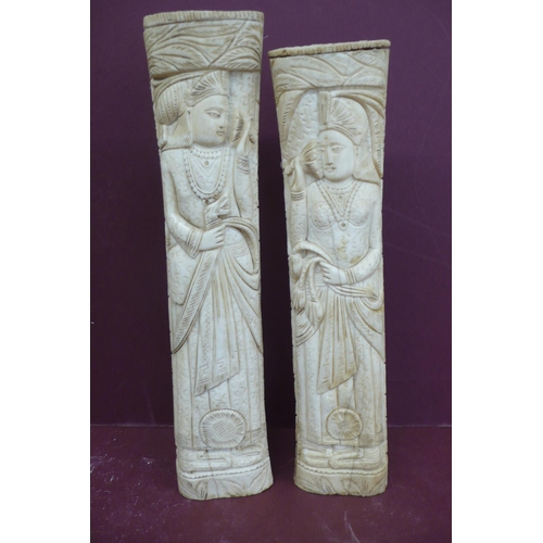 234 - Pair of 19thC Indian carved bone sculptures of the Maharaja and Maharini height 11ins