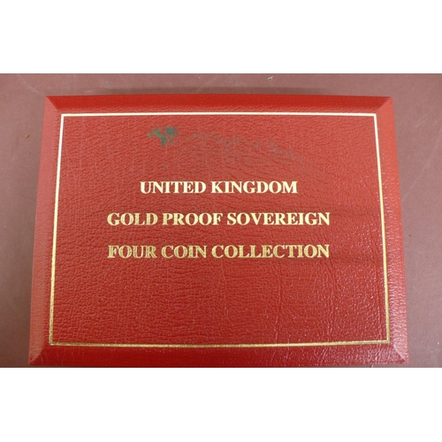 236 - 1996 gold proof sovereign four coin set cased with certificate No. 0674 £5, £2, sovereign and half s... 