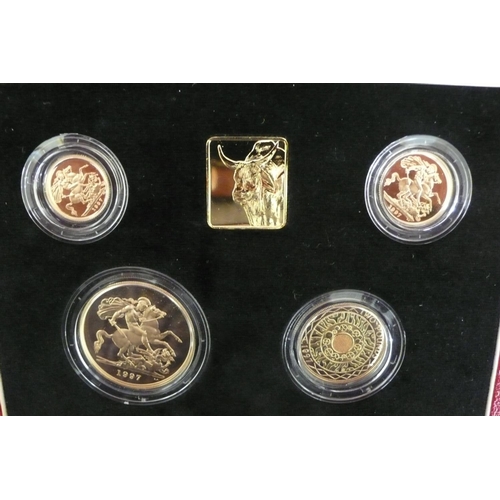 237 - 1997 UK gold proof sovereign four coin set cased with certificate No. 550, £5, £2, sovereign and hal... 