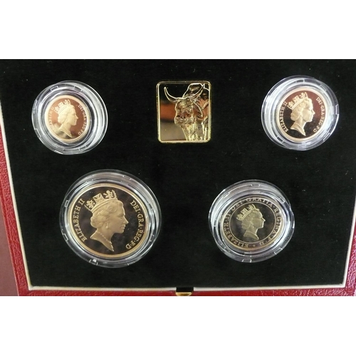 237 - 1997 UK gold proof sovereign four coin set cased with certificate No. 550, £5, £2, sovereign and hal... 