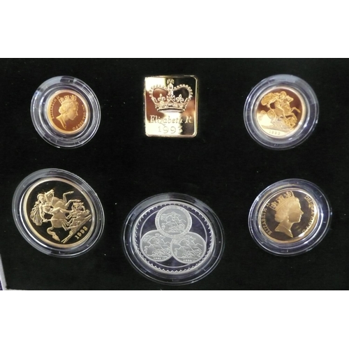 238 - 1993 Uk gold proof sovereign Pistrucci centenary collection 1893-1993 four coin set plus two £5, £2 ... 