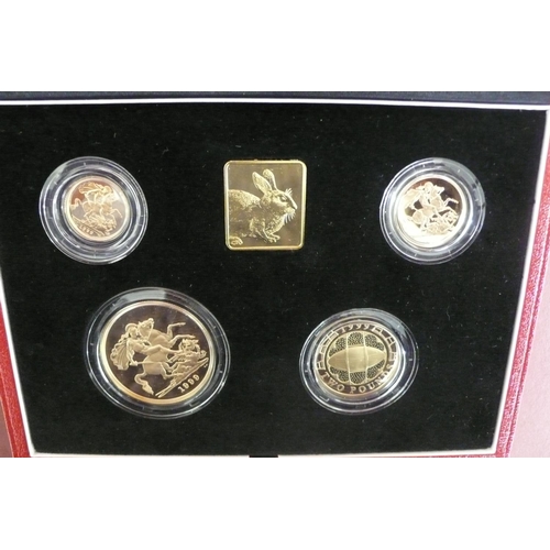 239 - 1999 UK gold proof sovereign four coin set cased with certificate No. 0273 £5, £2, sovereign and hal... 