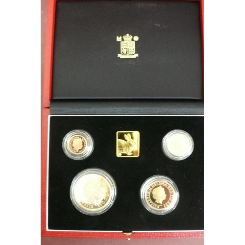 239 - 1999 UK gold proof sovereign four coin set cased with certificate No. 0273 £5, £2, sovereign and hal... 