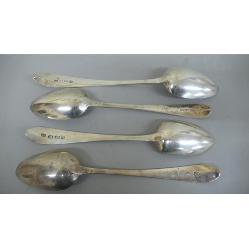 93 - Four GIII Irish silver spoons with bright cut decoration - Dublin 1794, 95, 99 - makers John Power, ... 