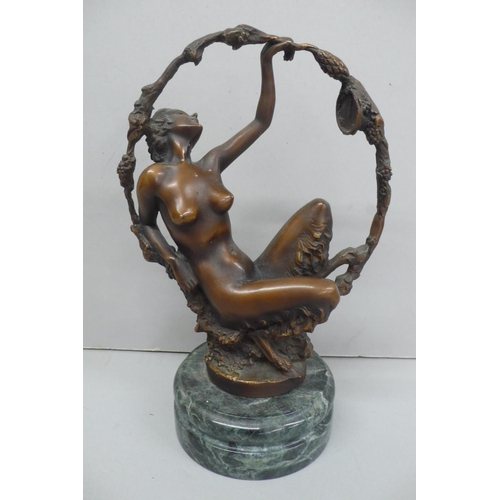 241 - Gomerin? brown patinated bronze nude half woman half goat, on a green figured marble base - height 1... 