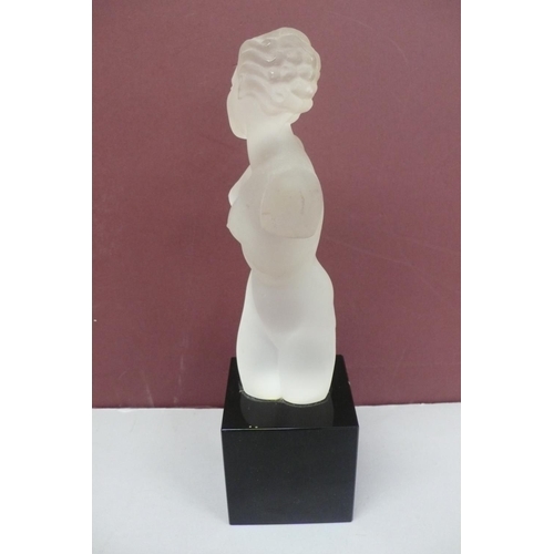 244 - Etling France frosted glass nude woman without arms on a black glass base - signed - height 11.5ins