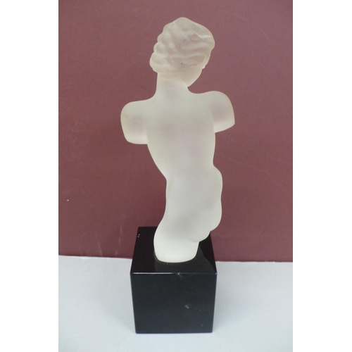 244 - Etling France frosted glass nude woman without arms on a black glass base - signed - height 11.5ins