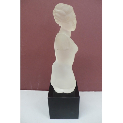 244 - Etling France frosted glass nude woman without arms on a black glass base - signed - height 11.5ins