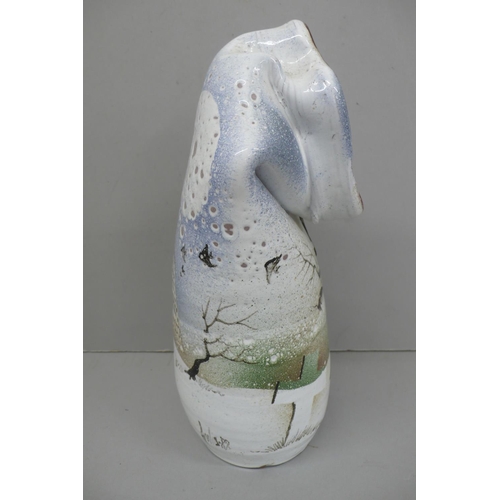 259 - Julis? '88, crumpled glazed terracotta sculpture of a winter scene with goat, angel fish, block of f... 