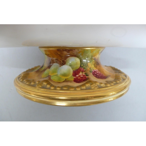 265 - Royal Worcester fruit pattern fruit comport, red current, grape and hazel nut decoration, circa 1938... 