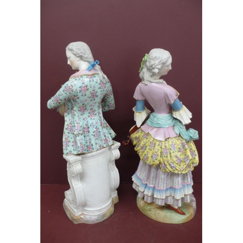 268 - Fine pair of Meissen large porcelain figures man with bag pipes and woman with Hurdy Gurdy, undergla... 