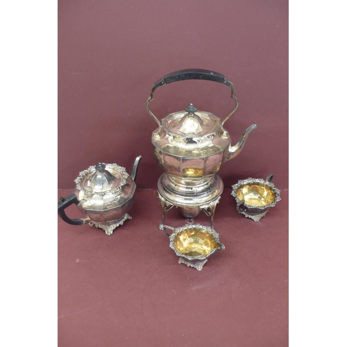 274 - An Edwardian silver tea service consisting of Spirit Kettle teapot, milk jug and sugar basin (spirit... 