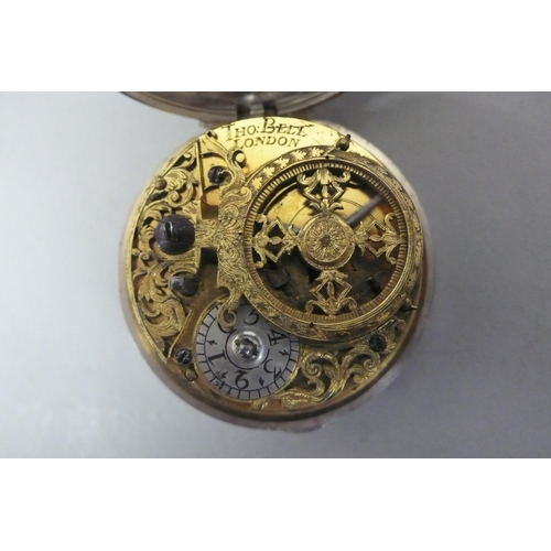 280 - 17th/18thC silver pair cased Verge keywind pocket watch with cut steel dial, Arabic and roman Numera... 