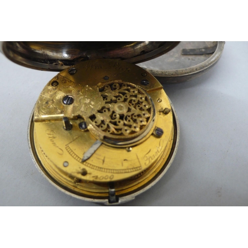 283 - 19thC silver pair cased verge pocket watch with white enamel dial by W.M. Page No. 4009 - Birmingham... 