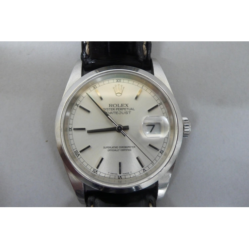 288 - Gents SS Rolex oyster perpetual Datejust with stainless steal  and and spare leather strap circa mid... 