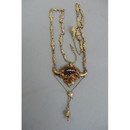 303 - Victorian style gold garnet and seed pearl necklace